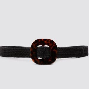 ZARA TORTOISESHELL BUCKLE BELT - Black Woven Long Waist Belt